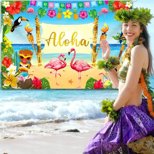 Aloha Party Decoration-Хавайски Фон Luau, Големият Летен Плажен Тропически Фон за Снимки, Банери, за да проверите