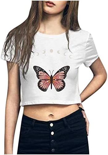 Дамска Лятна Тениска С Изображение на Пеперуда, Върхове с Кръгло деколте и Къс Ръкав, Пуловери 2023, Модни и