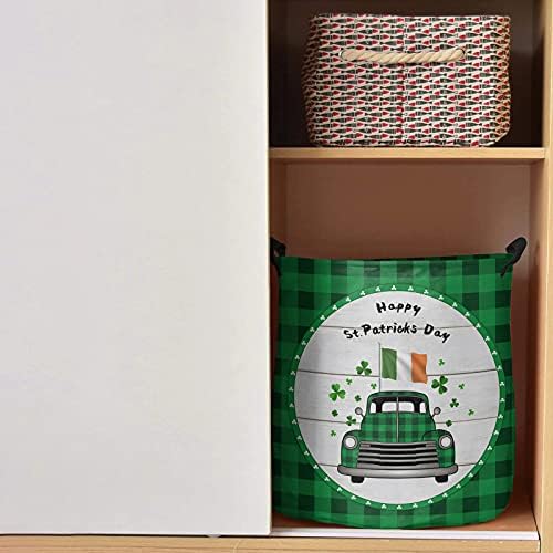 Тъмно Зелен Камион с ирландския флаг, украсен с Детелина, Голяма Кошница за дрехи, Водоустойчив кошница за дрехи,