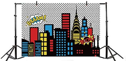 Yeele 10x6,5 фута Фон за Снимки в стил Мультяшного на Комикса Град Супергерои Винил Хумор Абстрактен Супергерой