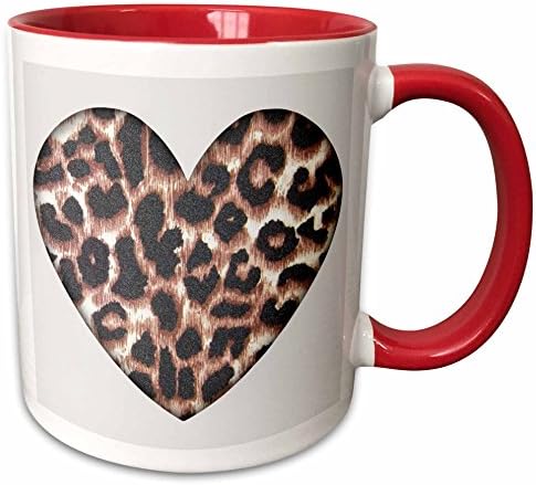 Модерна Керамична чаша с Леопардовым принтом във формата на сърце 3dRose, 11 грама, Червен / Бял