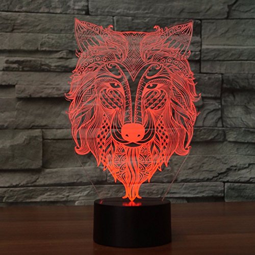 3D Вълк лека нощ Кучето е Животно, Маса с Настолна Оптична Илюзия Лампи 7 Цвята Променящите се Светлини Led