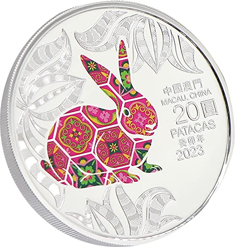 2023 DE Macau Нова Лунна Година PowerCoin Rabbit Лунна година 1 Унция Сребърна Монета От 20 Патак Макао 2023