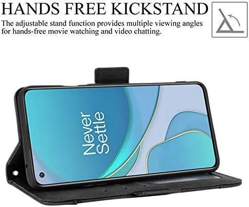 Калъф HualuBro OnePlus 8T, Магнитна Защита на Цялото тяло, устойчив на удари Кожен Калъф-портфейл с панти капак и държач за карти с памет за телефон OnePlus 8T (Черен)
