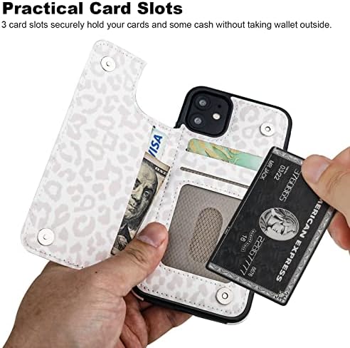 HAOPINSH за iPhone 11, Чанта-портфейл с държач за карти с изображение на бял Леопарди и Гепарди, Калъф-книжка с панти капак от Изкуствена кожа, с отделения за карти, за жени и