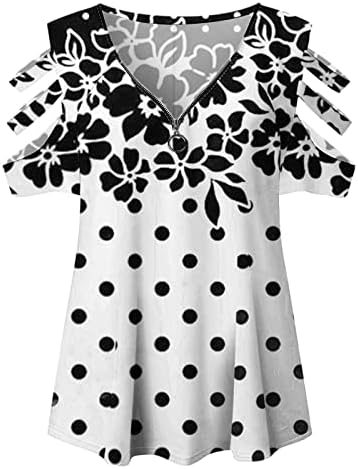 Къс ръкав С Открити рамене 2023 Облекло Модерен Памучен Блуза с V Образно деколте с Цип Риза за Дами Годишният