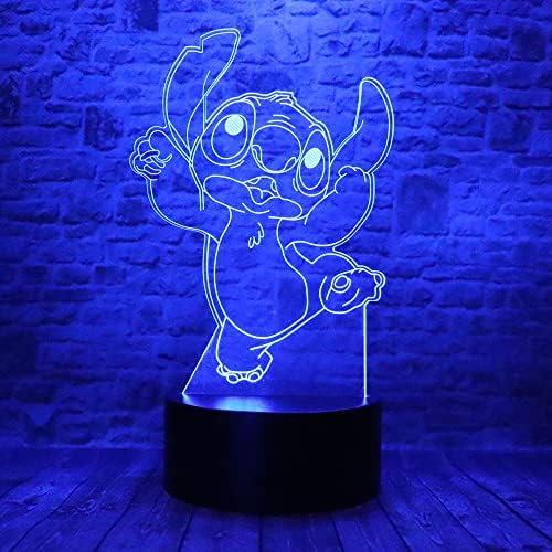 junnire Сладък Кавайный Герой от Аниме Лило и Стич 4 3D Оптична Илюзия LED Декор за Спалня Настолна Лампа за