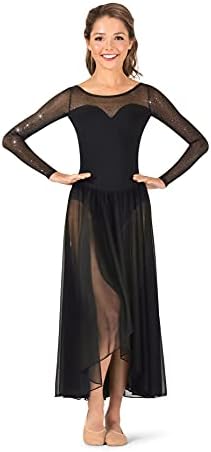 Женствена рокля с дълъг ръкав от лъскава окото Performance, TW617ROYS, Кралско, е Малко