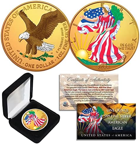 Комбинирана монета 24-каратово Злато с gilding /Цвят на Американски Сребърен Орел 1 Унция .999 w/Кутия