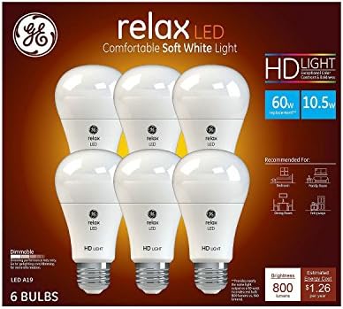 Led лампа GE Релакс с висока разделителна способност с капацитет 10,5 W 2700 К, Удобна, Мека, Бяла, На 800 Лумена, 6 комплекта, 60-Ваттная работа на смени, С регулируема яркост A19