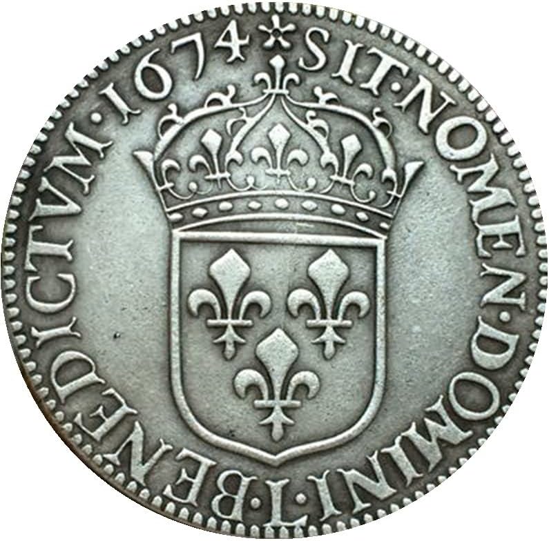 1674 Френски Монети От Чиста Мед С Посеребренным Покритие Антични Сребърни Доларови Монети Колекция от ръчно