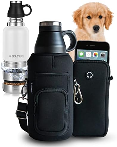 Бутилка за вода за пътуване за кучета SEASSUN и Чанта за Разходки на кучета с калъф за мобилен телефон и чанта