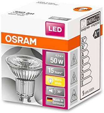 Led, показващи лампа OSRAM /Цокъл: GU10/ Топло бял/2700 K/3,60 W/ Уплътнител за отразяващ лампа с мощност 50