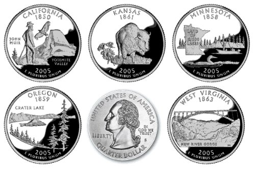 Пълен набор от 5 монети 2005-P & D State Quarter Set (общо 10 монети)
