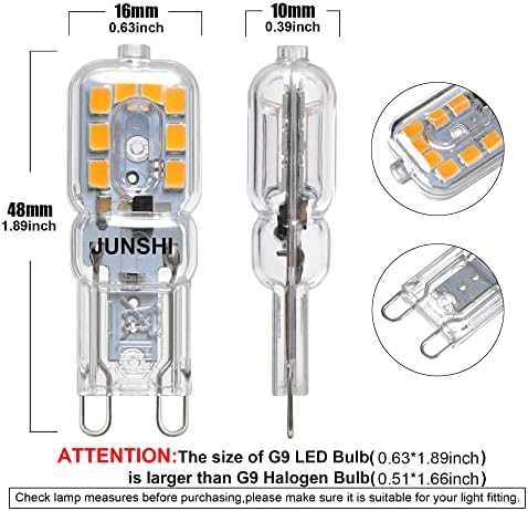 Led лампа JUNSHI G9 2,5 W, еквивалент на халогенни лампи G9 мощност от 25 W, Топло бяла на цвят 3000 ДО AC110-130V