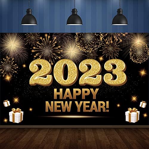 Lucleag Фон честита Нова година 2023, нова година фон за декорация на партита, 70,9x43,3 инча, Банер честита