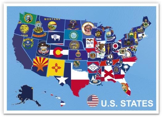 Карта знамена на САЩ - 5 Vinyl Стикер за автомобил за лаптоп I-Pad - Водоустойчив Стикер