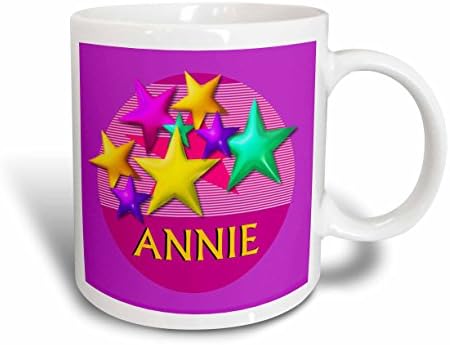 Керамична чаша 3dRose mug_53007_1 с ярки цветни звезди на Розов фон и надпис Ани, 11 грама