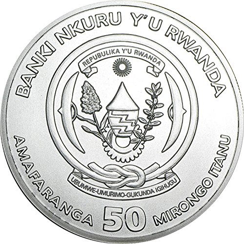 2014 RW Африканска унция Импала 1 Унция Сребърна Монета на Дивата Природа в фолиото мента - Руанда 50 Франка