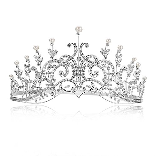 SAMKY Pageant Bridal Сватбена диадема с пайети, регулируем crown - със сребърно покритие прозрачни кристали